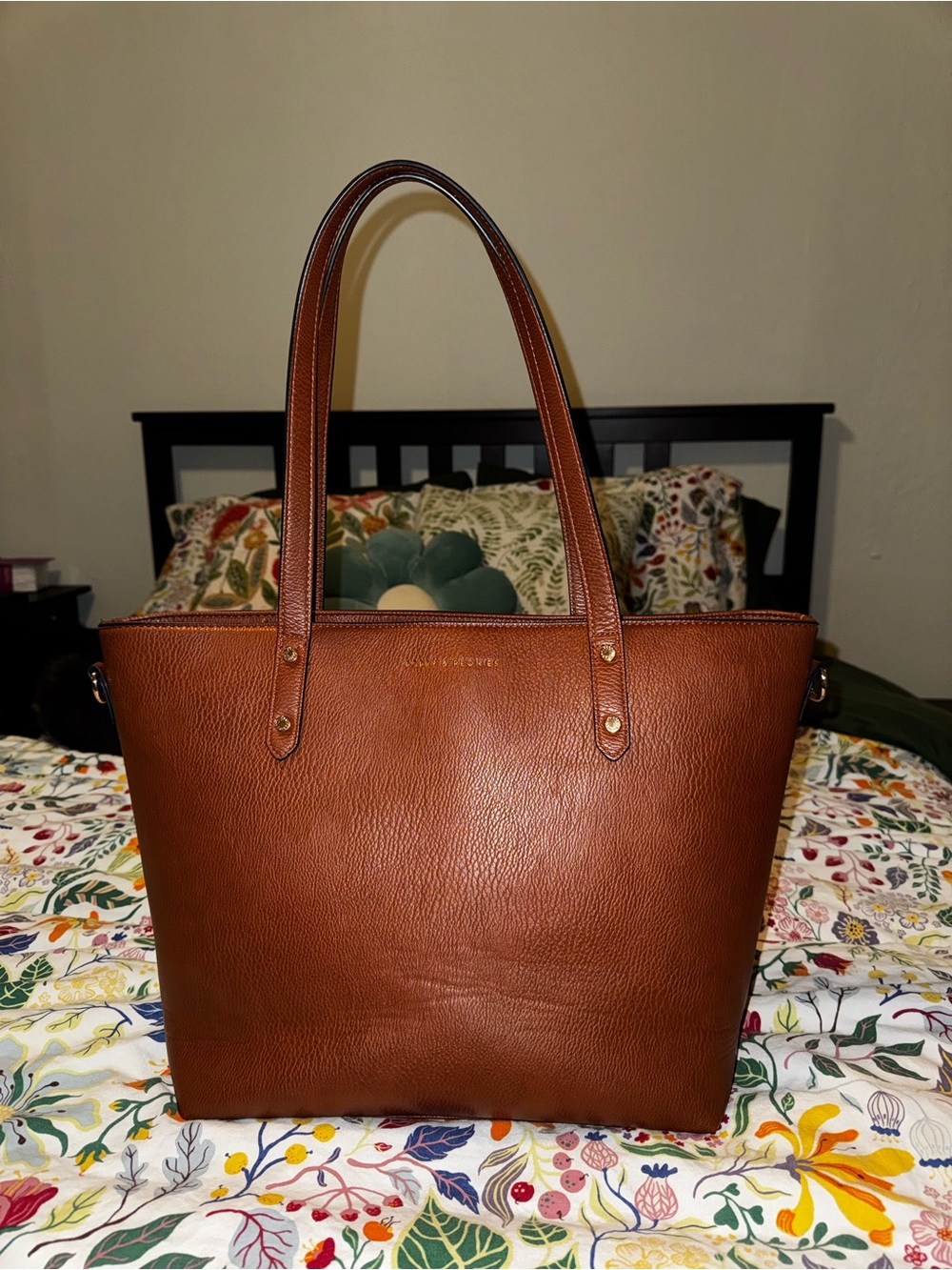 Poppy & Peonies Go Getter Tote - Chestnut Brown Leather Tote Bag